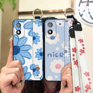 Lanyard Silicone Phone Case For Itel A18/Tecno POP6C flower protective Waterproof Wristband Soft case Dirt-resistant Kickstand