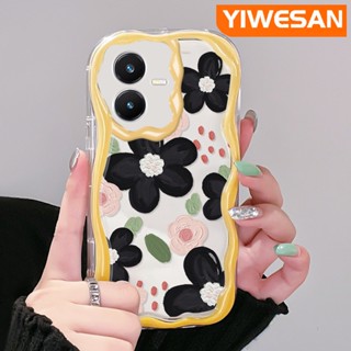 เคสโทรศัพท์มือถือแบบนิ่ม ใส ลายดอกไม้ สีน้ํามัน สีดํา สําหรับ VIVO Y22 Y22s