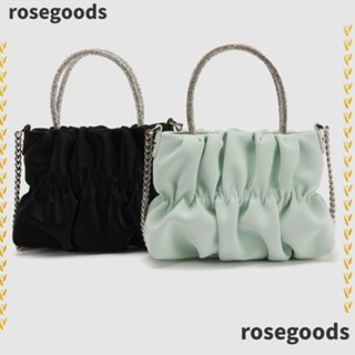 Rosegoods1 กระเป๋าสะพายไหล่ สะพายข้าง หนัง Pu แต่งจับจีบ สีพื้น พร้อมสายสะพาย