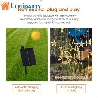 Lumiparty สายไฟ Led 138 ดวง พลังงานแสงอาทิตย์ พร้อมรีโมตคอนโทรล สําหรับตกแต่งสวน ระเบียง หน้าต่าง หลังบ้าน เต็นท์