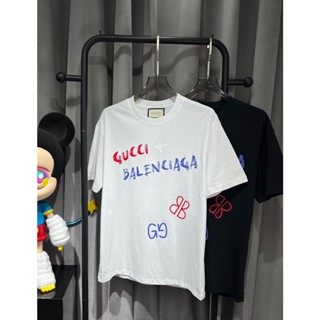 Gucc1 ใหม่ เสื้อคอกลม แขนสั้น ผ้าฝ้าย พิมพ์ลายโลโก้ สําหรับผู้ชาย S-4XL