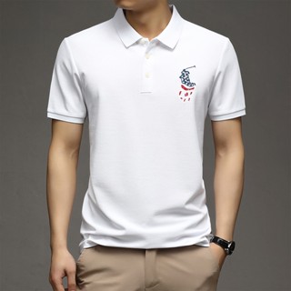 เสื้อยืดโปโล แขนสั้น พิมพ์ลายม้า ขนาดใหญ่ สําหรับผู้ชาย