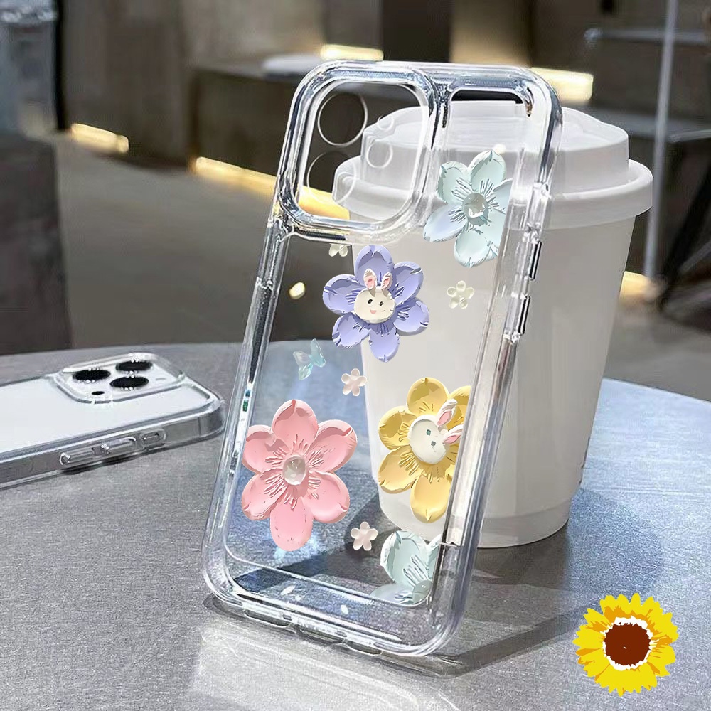 Space Clear ดอกไม้ซิลิโคนเคสโทรศัพท์สำหรับ IPhone 11 12 13 14 Pro 15 Max 7 8 Plus XS Max XS SE 2020 ฝาครอบกันกระแทก