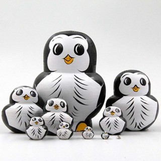 10pcs Wooden Penguin Russian Nesting Doll Babushka Matryoshka Stacking Doll