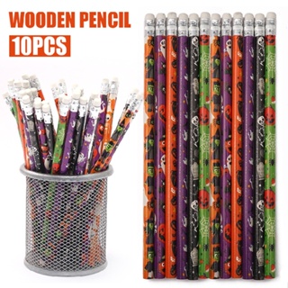 New 10pcs Halloween Color Printing Student Wooden Writing Pencil With Eraser