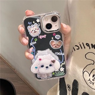 เคสโทรศัพท์มือถือแบบกระจกแข็ง ชุบเงิน ลายลูกสุนัข ประดับเพชร สําหรับ Iphone 11 12 12pro 12pro Max 13 Pro Max 14 14pro 14promax