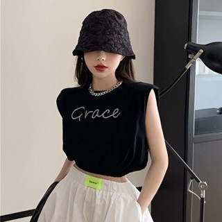 Uiowoospice เสื้อท็อปแขนกุด ทรงหลวม สีดํา สไตล์ฮาราจูกุ สําหรับผู้หญิง