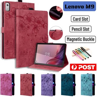 เคสหนัง ฝาพับ ลายดอกไม้ แมว กันตก สําหรับ Lenovo Tab M9 TB310XU TB310FU 9 นิ้ว