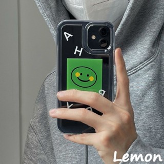 [Lemon] เคสโทรศัพท์มือถือแบบใส ลายหน้ายิ้ม สีเขียว สไตล์เกาหลี สําหรับ iPhone 7 8 7plus 8plus 11 12 X XS XR XSMAX 11pro 12promax 11promax 12promax 13 13pro 13promax