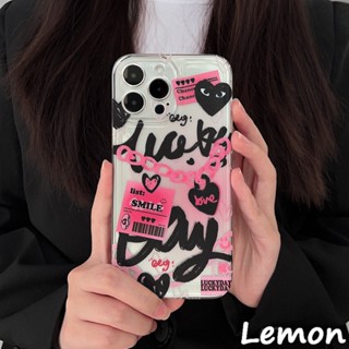 Lemon - เคสโทรศัพท์มือถือนิ่ม แบบใส ลายกราฟฟิตี้ เด็กผู้หญิงสุดเท่ สีดํา ชมพู สําหรับ Iphone 14pro 14promax 13 13pro 13promax 11 12 12pro 12promax XR XSMAX 7P 8P