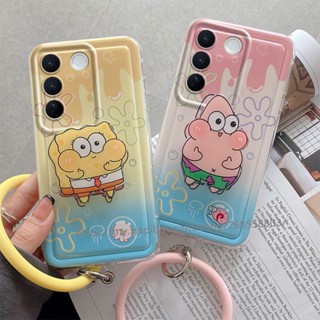 Ready Stock Casing เคส VivoV27 VIVO V27e V27 Pro V23 V23e X80 5G 4G New Cute Cartoon SpongeBob Patrick Star Air Cushion Trendy Phone Case with Holder and Wristband เคสโทรศัพท