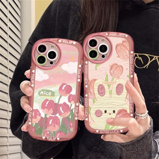 เคสโทรศัพท์ซิลิโคน แบบนิ่ม ลายกระต่าย และดอกทิวลิป สําหรับ Samsung A13 A02S A03 A03S A30S A11 A12 A51 A30 A50 A52 A20S A10S M11 M12 J7 Pro J7 Prime J4 Plus