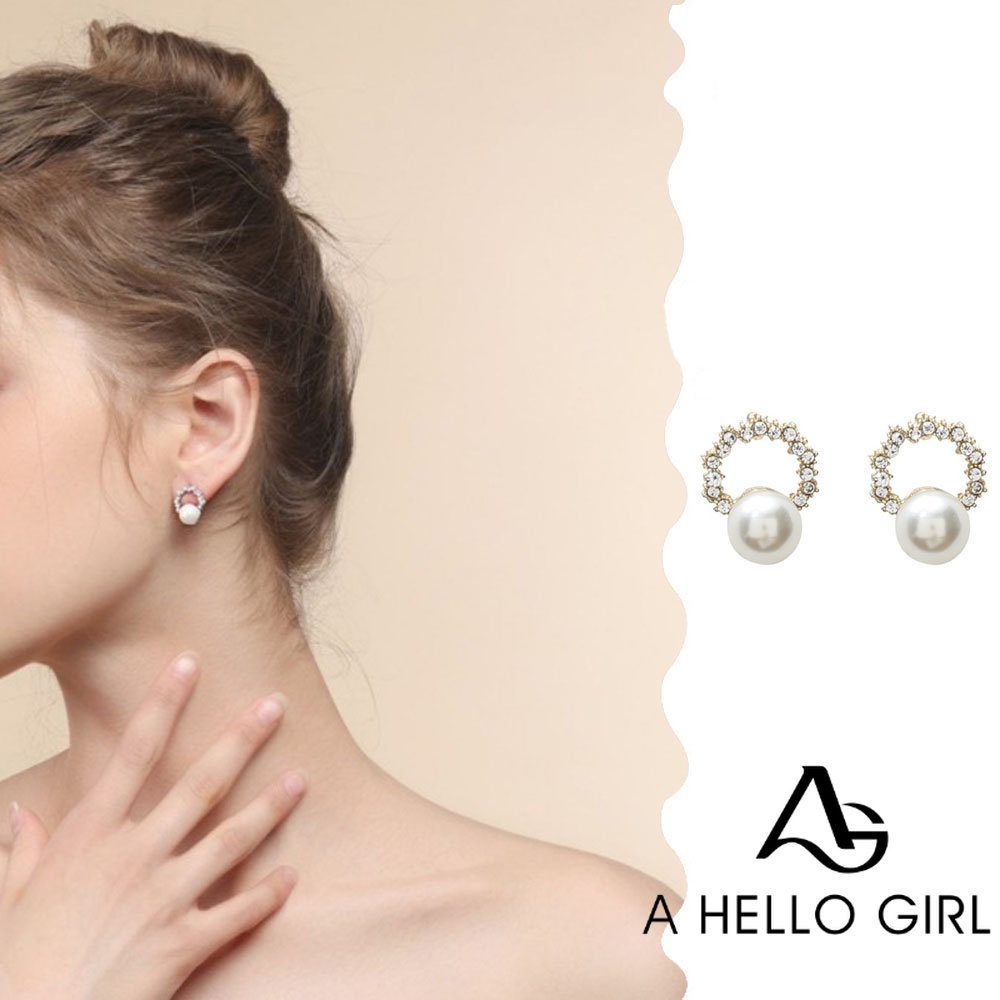 A HELLO GIRL ต่างหูเข็มเงิน S925 ประดับมุก ทรงกลม เรขาคณิต ขนาดเล็ก สไตล์เกาหลี สําหรับผู้หญิง