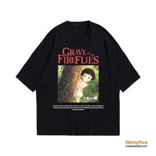 QGT-shirt  เสื้อยืดแขนสั้น พิมพ์ลายหิ่งห้อย Grave Of The Fireflies Studio Ghibli Setsuko Yokokawa ขนาดใหญ่S-5XL