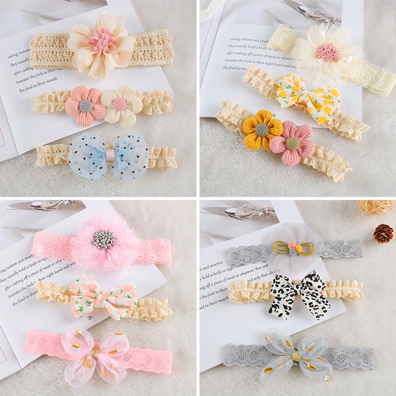 3 ชิ ้ น/ชุดโบว ์ ที ่ คาดผมเด ็ กดอกไม ้ หวานลูกไม ้ ยืดหยุ ่ นทารกแรกเกิดที ่ คาดผมที ่ คาดผมอุปกรณ ์ เสริมผม