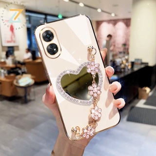 เคสโทรศัพท์มือถือ ซิลิโคน พร้อมกระจก ลายหัวใจ ดอกพลัม หรูหรา สําหรับ OPPO Reno8 T 5G Reno8 T 4G Reno8 Z 5G Reno 8 5G Reno7 Z 5G Reno 7 5G Reno6 Z 5G Reno 6 5G