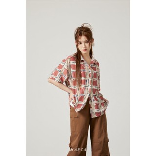 MANSA womens summer plaid shirt เสิ้อเชิ้ตผู้หญิง เสื้อเชิ้ตลายสก็อต เสื้อโอเวอร์ไซส์