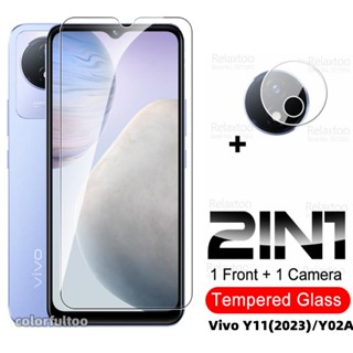 2 in 1 ฟิล์มกระจกนิรภัยกันรอยหน้าจอ 9H HD กันรอยหน้าจอ และกล้อง สําหรับ Vivo Y11 2023 Y 11 Y02A Y 02A Y02S Y01 Y16 Y22 Y22S