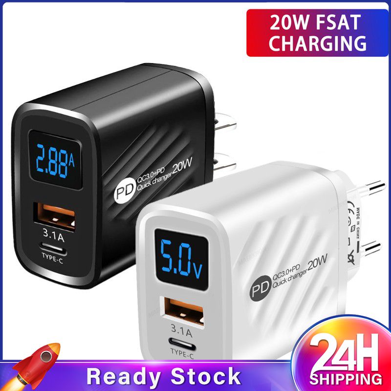 Usb Charger Fast Charging Type C Digital แสดงผลอะแดปเตอร์ชาร์จโทรศัพท์5v2.4a ยุโรป/อเมริกัน/อังกฤษมาตรฐาน Usb Type-C หัวชาร์จโทรศัพท์มือถือ