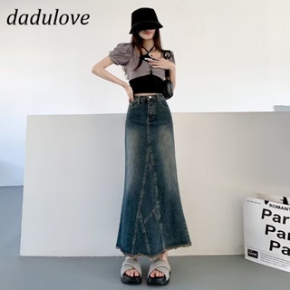 DaDulove💕 New Korean Version of Ins High Waist Denim Skirt Raw Edge Slit A Word Skirt Large Size Package Hip Skirt