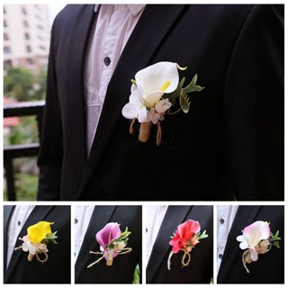 Calla Lily Boutonniere ดอกไม้ที่ดีที่สุด สไตล์ยุโรป สําหรับตกแต่งงานแต่งงาน เจ้าบ่าว งานพรอม งานพรอม ครบรอบ งานพรอม ปาร์ตี้ สําหรับผู้ชาย