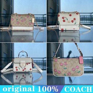 COACH CF419 CE610 CE656 CF400 CF423 CF444 กระเป๋าออร์แกนหนังวัวโซ่พลิก/กระเป๋าสะพายไหล่/กระเป๋าหญิง