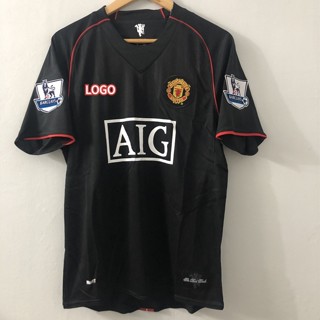 【XZLAI】2007-08 เสื้อกีฬาแขนยาว ลายทีมฟุตบอล Manchester United RONALDO สีดํา สไตล์เรโทร