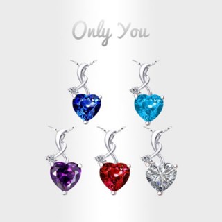 Only You สร้อยคอเงิน เกรด S925 จี้ทับทิม รูปหัวใจ สีน้ําเงินเข้ม