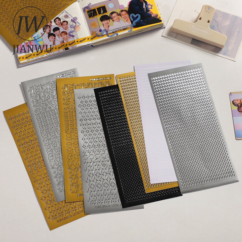 Jianwu สติกเกอร์ PVC สีบรอนซ์ สําหรับตกแต่งสมุดภาพ เครื่องเขียน DIY 2 แพ็ก ต่อชุด