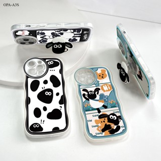 OPPO A7 A5S A12 A9 A5 A3S A12E A74 A95 A71 A76 A36 A94 A96 2020 4G เคสออปโป้ สำหรับ Case Cartoon Sheep Wavy Bracket เคส เคสโทรศัพท์ เคสมือถือ Full Cover Soft Phone Cases Casing