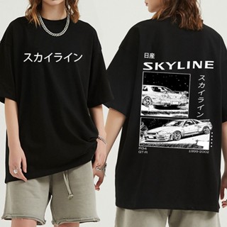 【ใหม่】เสื้อผ้าผชเสื้อยืดลําลอง แขนสั้น คอกลม พิมพ์ลายอนิเมะญี่ปุ่น Drift AE86 Initial D R34 Skyline GTR JDM แฟชั่นฤดูร้อ