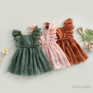 Babygarden-0-24 MONTHS ชุดรอมเปอร์ แขนระบาย ลูกไม้ เปิดหลัง สีพื้น แฟชั่นฤดูร้อน สําหรับเด็กผู้หญิง