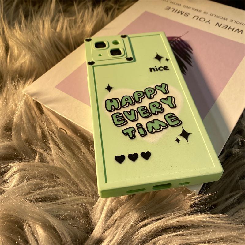 เคสโทรศัพท์มือถือ ขอบสี่เหลี่ยม สีเขียวสด ขนาดเล็ก สําหรับ IPhone 12 13 14 11 Pro Max X Xs Max Xr Vcxdc