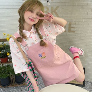 ♥แบรนด์ใหม่! เสื้อเชิ้ตแขนสั้น ลายสก๊อต สีชมพู 2 ชิ้น