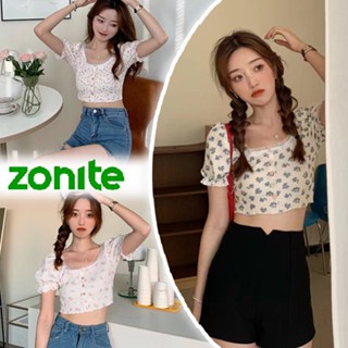 เสื้อครอปสไตล์เกาหลี เสื้อครอปแขนพัฟพิมพ์ลาย เสื้อครอปสไตล์เกาหลีทรงมินิมอล เสื้อครอปแขนพัฟพิมพ์ลาย