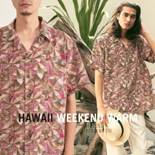 Hawaii-ลาย weekend เสื้อเชิ้ตแขนสั้นผู้ชาย non lron