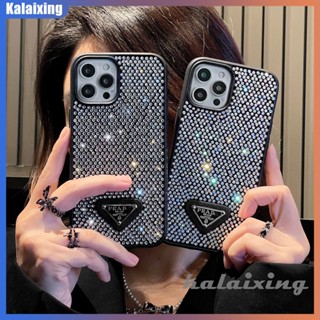 เคสโทรศัพท์มือถือแบบแข็ง ลายโลโก้ Prada ประดับเพชร หรูหรา สําหรับ iPhone 14 Pro Max 11 12 Pro 13 Pro Max