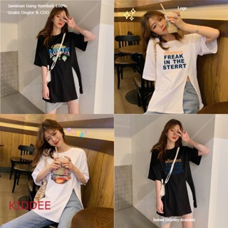 👨‍👨‍👧‍👧Kidde👨‍❤️‍👨 เสื้อสกรีนลาย ผ่าข้าง oversize สไตล์เกาหลี คอกลมแขนสั้น น่ารัก #C011