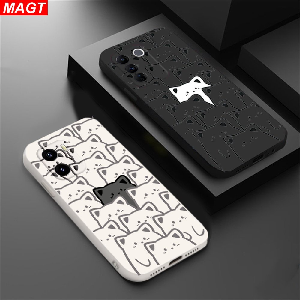 เคสมือถือ แบบนิ่ม ลายแมวขาวดํา สําหรับ VIVO Y02 V27E IQOO Z7x Y16 Y35 Y33S Y22S Y21T Y21S Y33S Y11 2023 Y12 Y15 Y17 Y12S Y12A Y15S Y15A Y20S Y20i Y19 Y91C Y30 Y50 Y51 S1