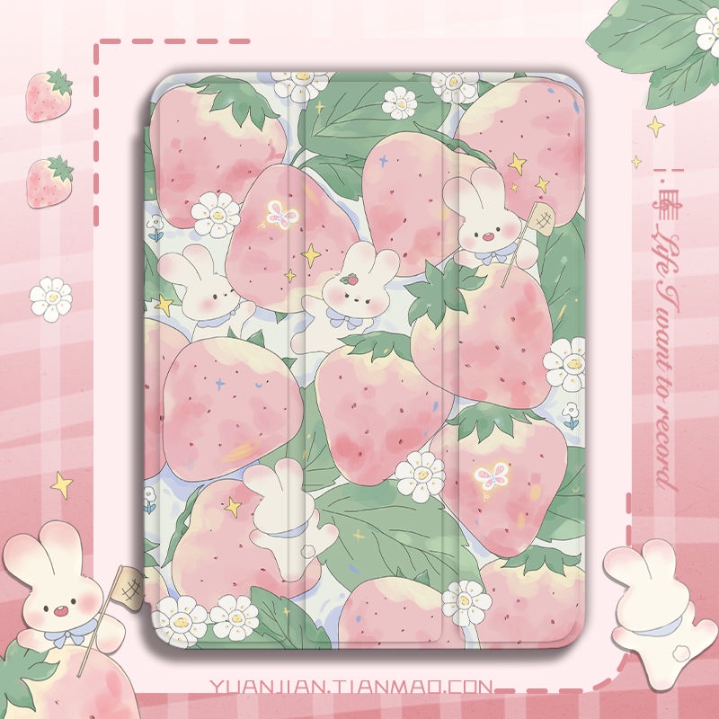 เคส TPU ลายการ์ตูนสตรอเบอร์รี่ สีชมพู พร้อมช่องใส่ปากกา สําหรับ iPad 10.2 Gen7 Gen8 Gen9 Air4 Air5 10.9 Gen5 Gen6 Air1 Air2 9.7 Air3 10.5 gen10 2022 Pro 11 Pro 12.9