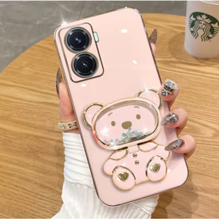 ใหม่ เคสโทรศัพท์มือถือแบบกระจก มีทรายไหล ลายหมี สําหรับ vivo Y77 Y76 Y35 Y16 Y22s Y22 Y02s Y31