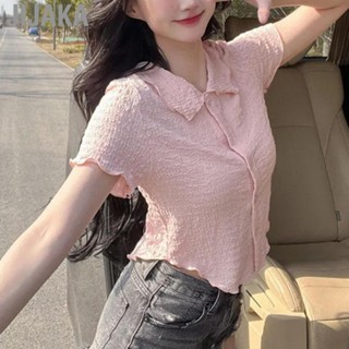 Jijaka Women Sweet Blouse  Women Short Sleeve Blouse Polyester Fashionable Cool Button Down  for Daily