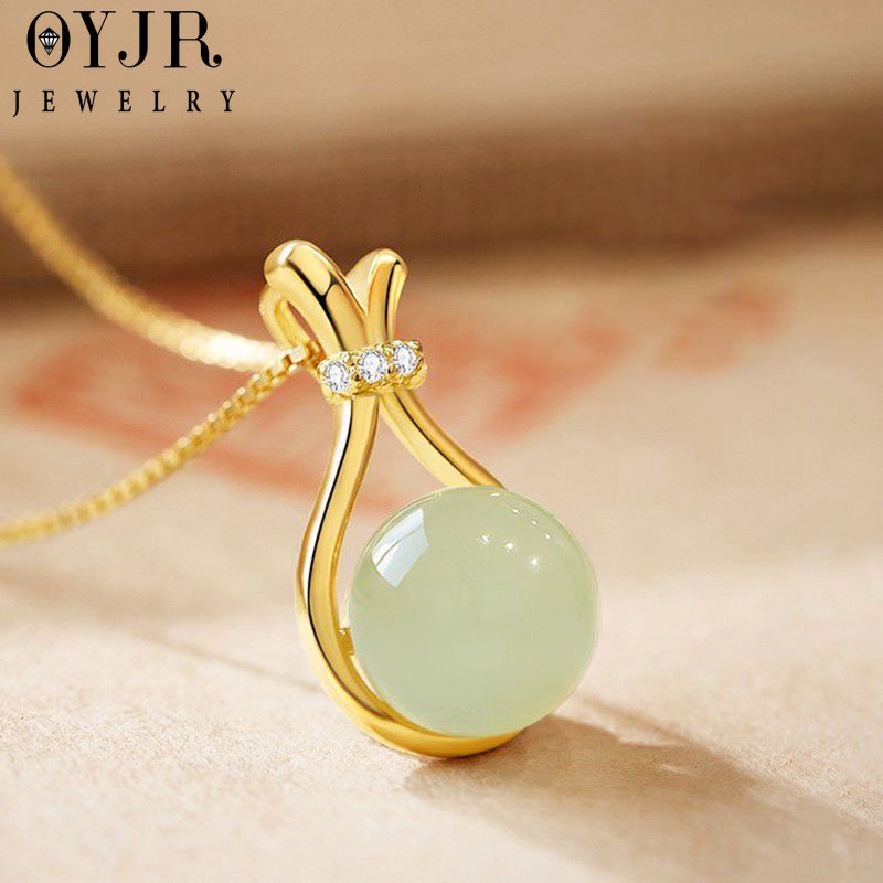 OYJR สร้อยคอสแตนเลส จี้รูปกระเป๋าหยก สร้อยคอผู้หญิงแฟชั่นสวยๆ
