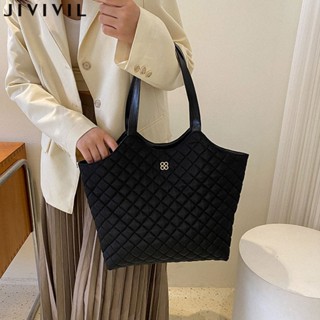 JIVIVIL·กระเป๋า Tote ขนาดใหญ่ความจุในการพักผ่อนสั่นสะพายสีทึบกระเป๋าไหล่