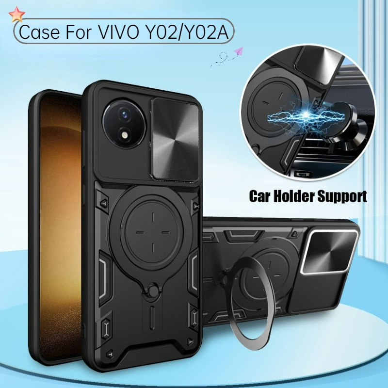 สําหรับvivo Y02 Y03 Y03T Y02A Y02T T 4G 2023 กรณีกันกระแทกแม่เหล็กผู้ถือแหวนรถยนต์สําหรับVivoY02 AY 02 VIVOY03 T VivOY03Tขาตั้งกรณี