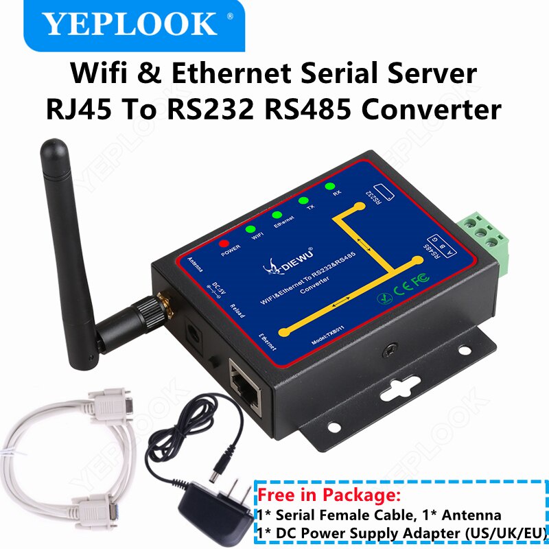WiFi RJ45 Ethernet to RS232 RS485 Serial Server Converter 2.4GHz รองรับ WatchDog Modbus Gateway TCP/