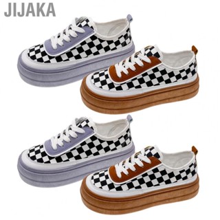 Jijaka Women Canvas Shoes  Rubber Sole Women Plimsolls Plaid Low Cut  for Outing