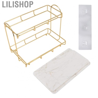 Lilishop Bathroom Storage Rack  Rust Prevention Iron PP Humanized Structure  Slip 2 Tier Gold White Storage Shelf  for Kitchen