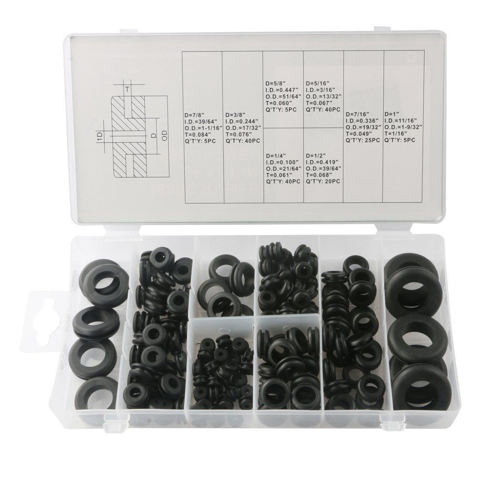 One ชุดยางทนทาน Grommets Firewall Hole Plug Retaining แหวนชุด, 180 ชิ้น 8 SAE ขนาดสําหรับรถยนต์สายไฟและกระบอกวาล์วท่อน้ํา