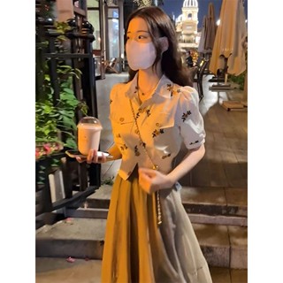 Skirt Two-piece Suit Summer Elegant Wear Small Long Skirt High-end Goddess Fan High-end Dress